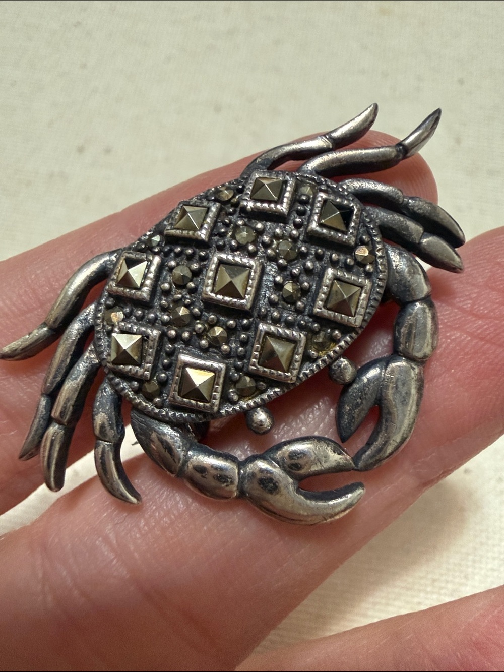 Vintage Sterling Silver 925 Crab Brooch Antique